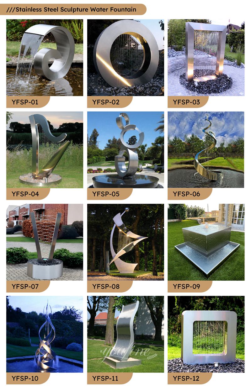 Various styles of stainless steel water features