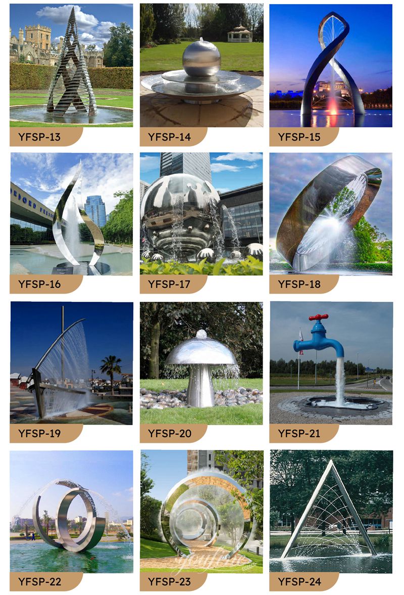 Various styles of stainless steel water features