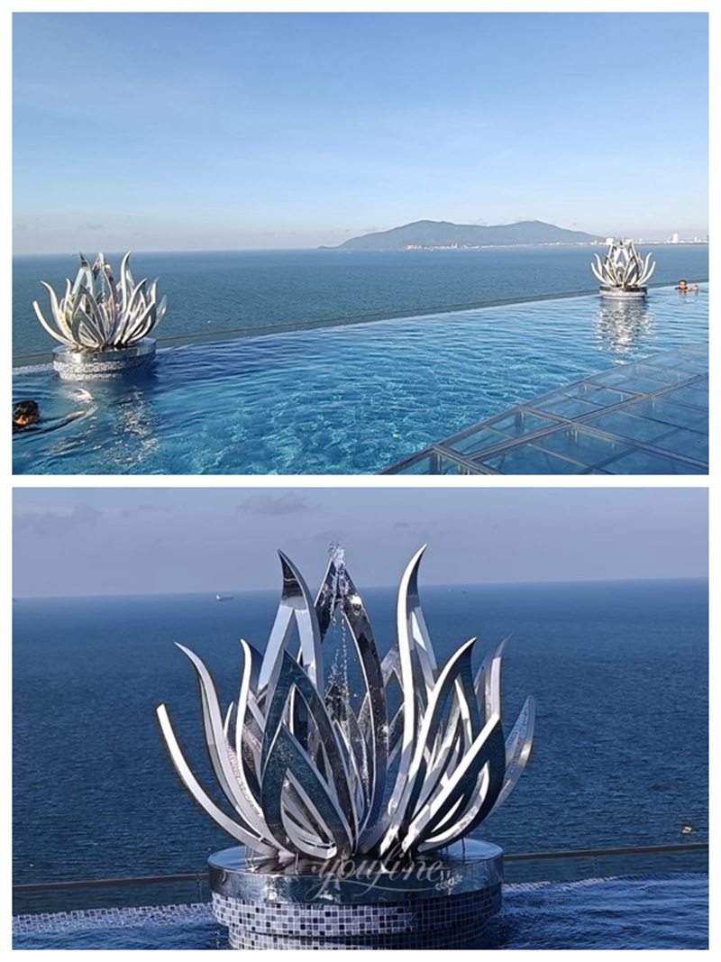 Vietnam Hotel Stainless Steel Metal Lotus Flower Fountain Feedback