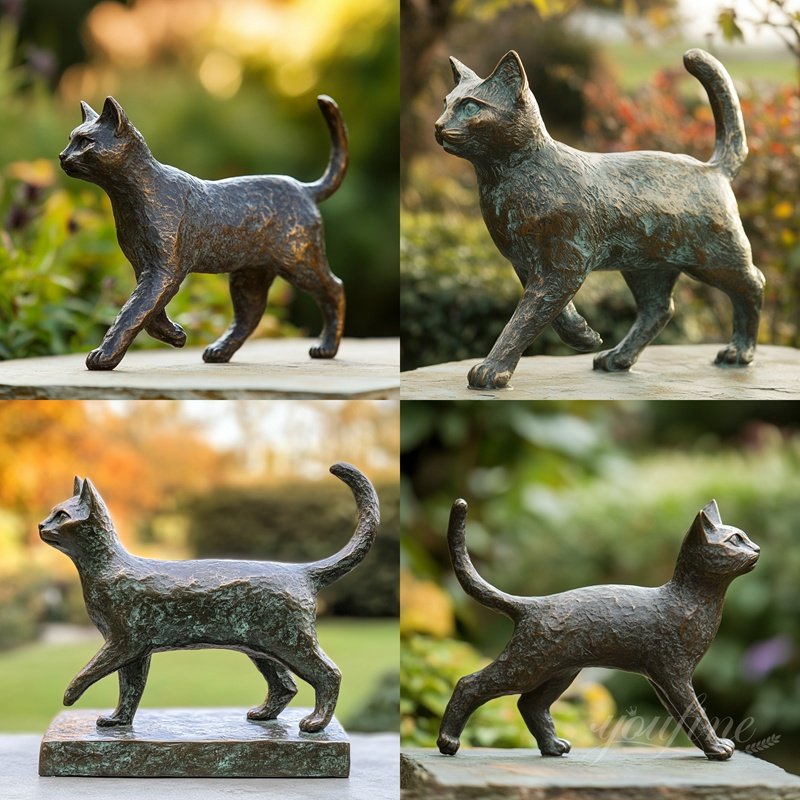 Walking Bronze Cat Statue Details