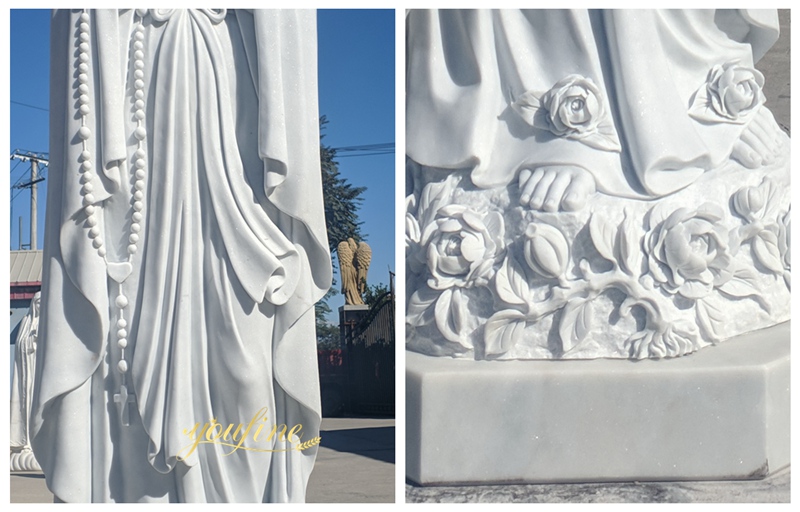 White Life Size Marble Lourdes Statue of Mary Details (2)