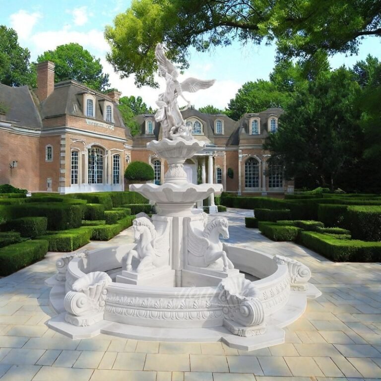 Hand Carved White Marble Saint Michael Angel Fountain