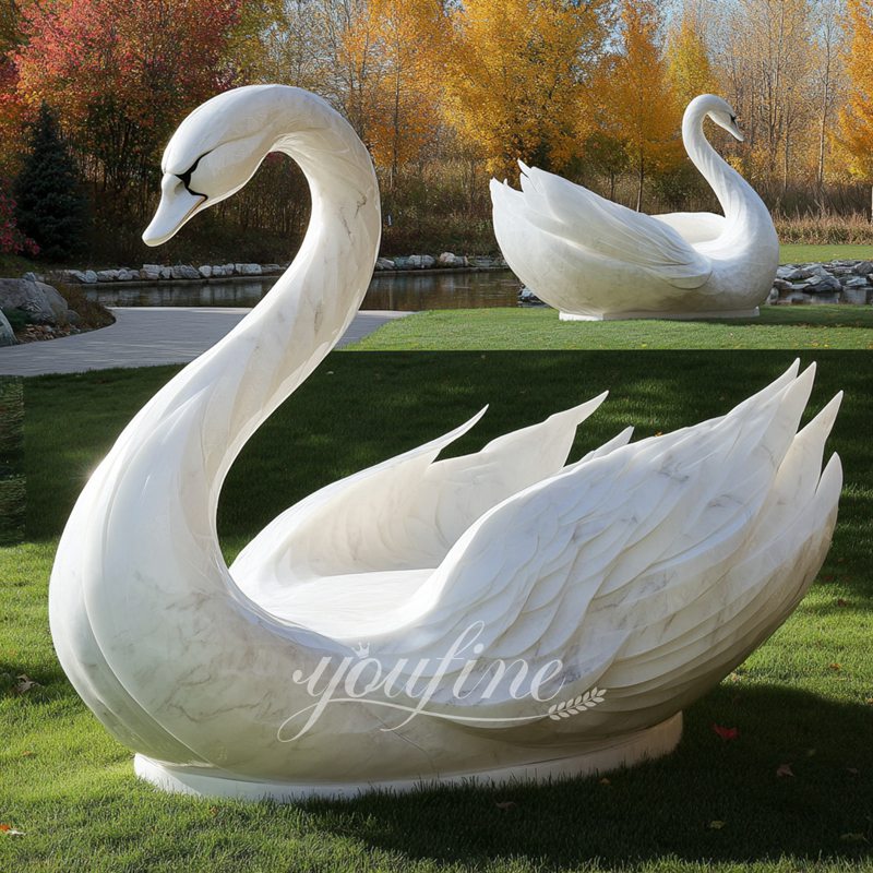 White Marble Swan Statue