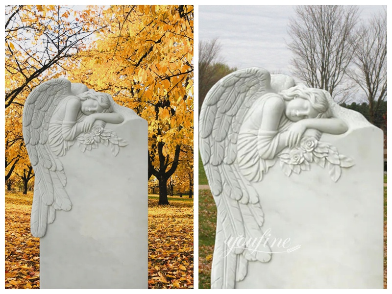 White Marble Tombstone with Angel Details