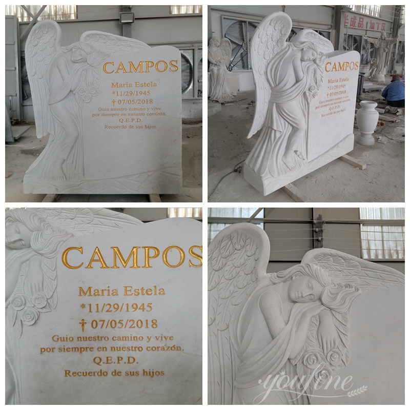 White Marble Weeping Angel Headstones Details