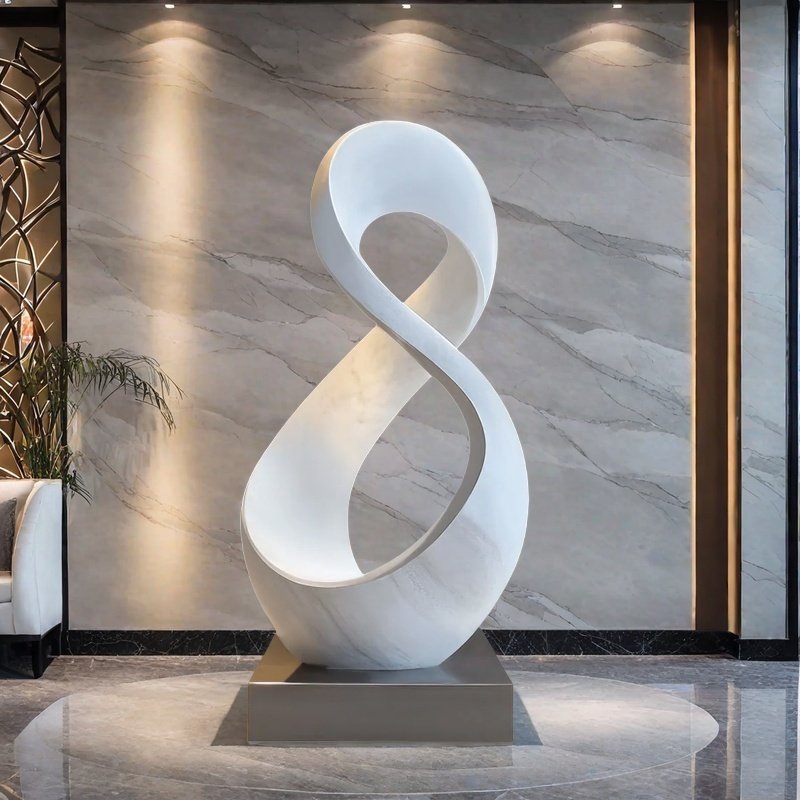 White Stainless Steel Figure 8 Sculpture for Hotel Lobby Decor