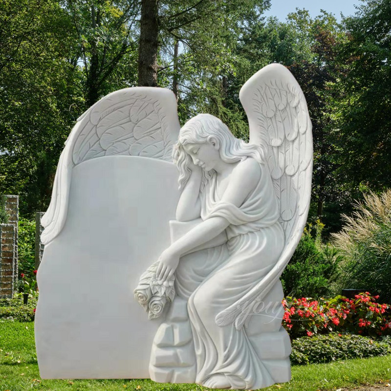 White Weeping Angel Headstones for Graves 