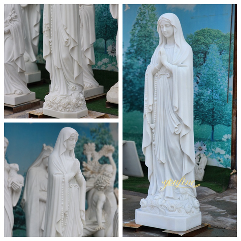 YouFine Factory White Marble Lourdes Statue of Mary Display