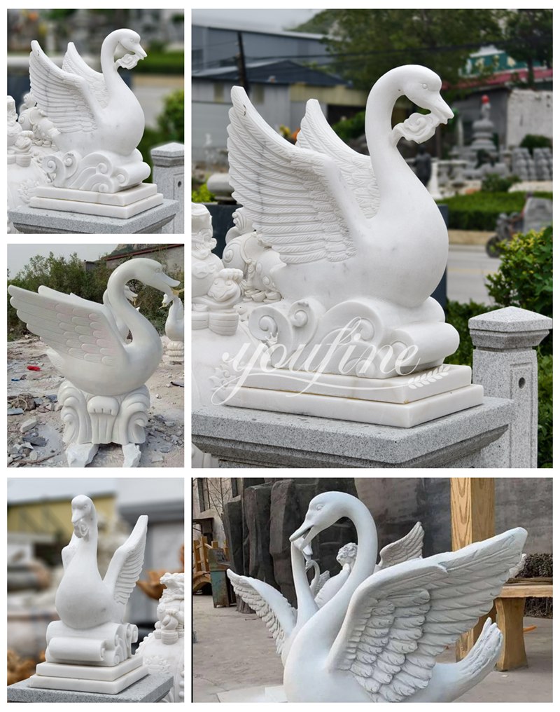 YouFine Finished Marble Swan Sculpture Display