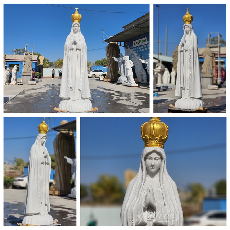 YouFine Marble Our Lady of Fatima Statue with Crown Display