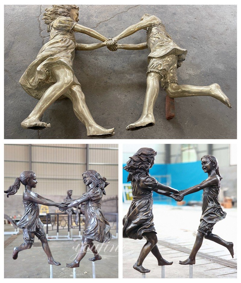 YouFine bronze children playing statue finished diaplay