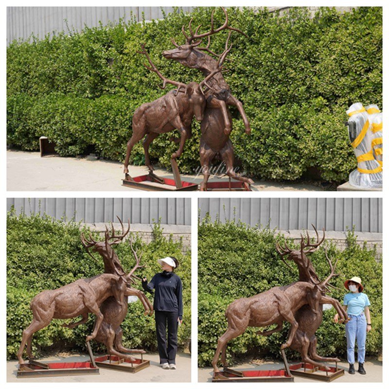 YouFine factory bronze fighting deer statue display