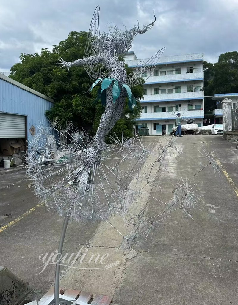 YouFine factory stainless steel wire dandelion fairy sculpture display 