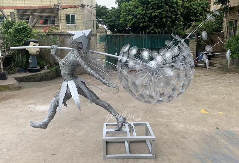 YouFine factory stainless steel wire dandelion fairy sculpture display 