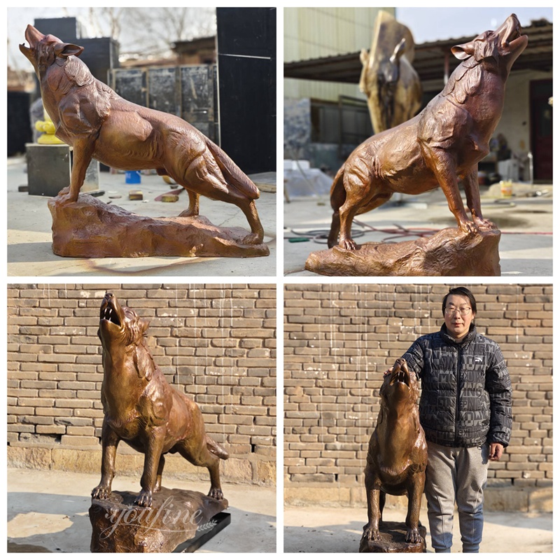 YouFine life size bronze howling wolf sculpture display