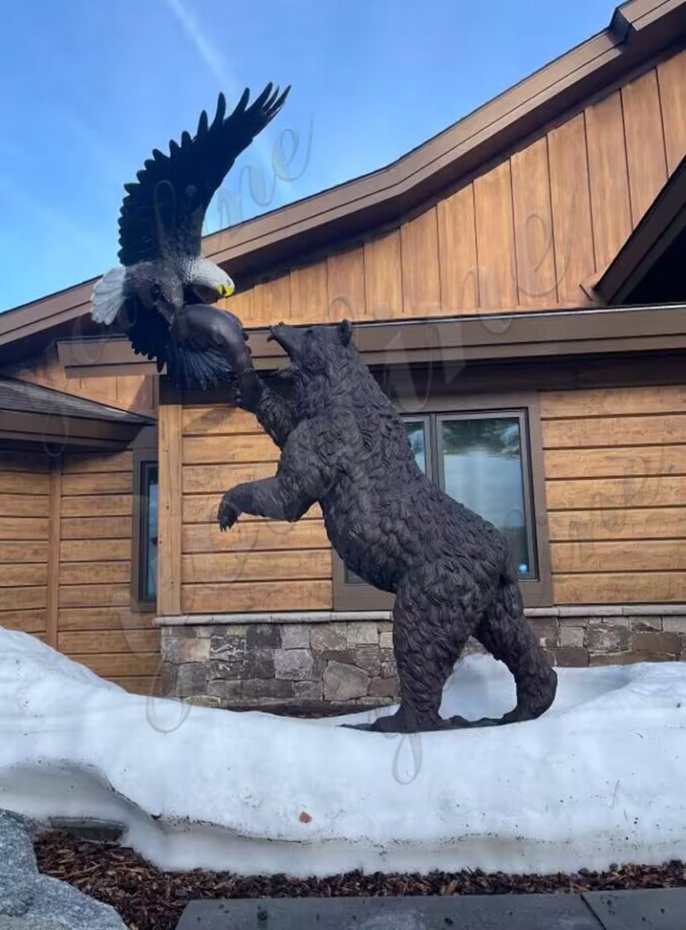 bronze bear and eagle statue