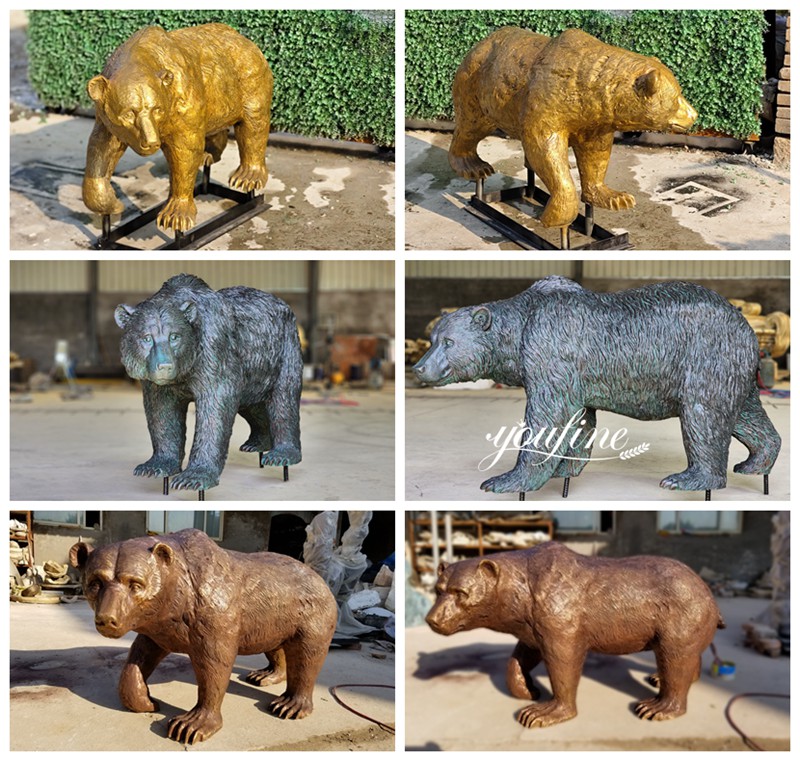 bronze bear sculptures in different colors