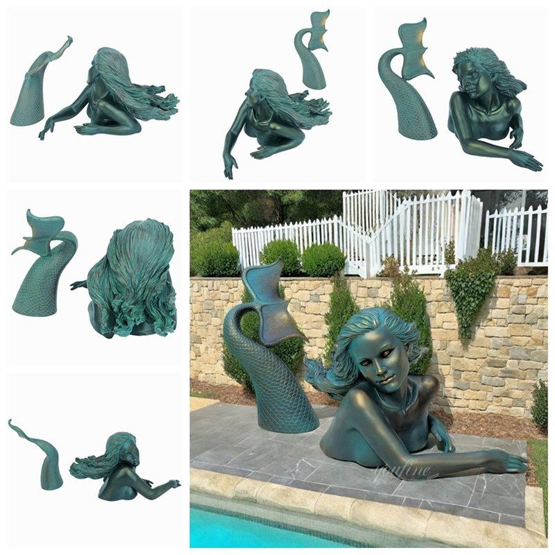 bronze big mermaid statue details