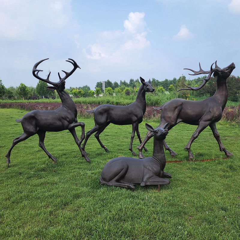 bronze deer family sculpture