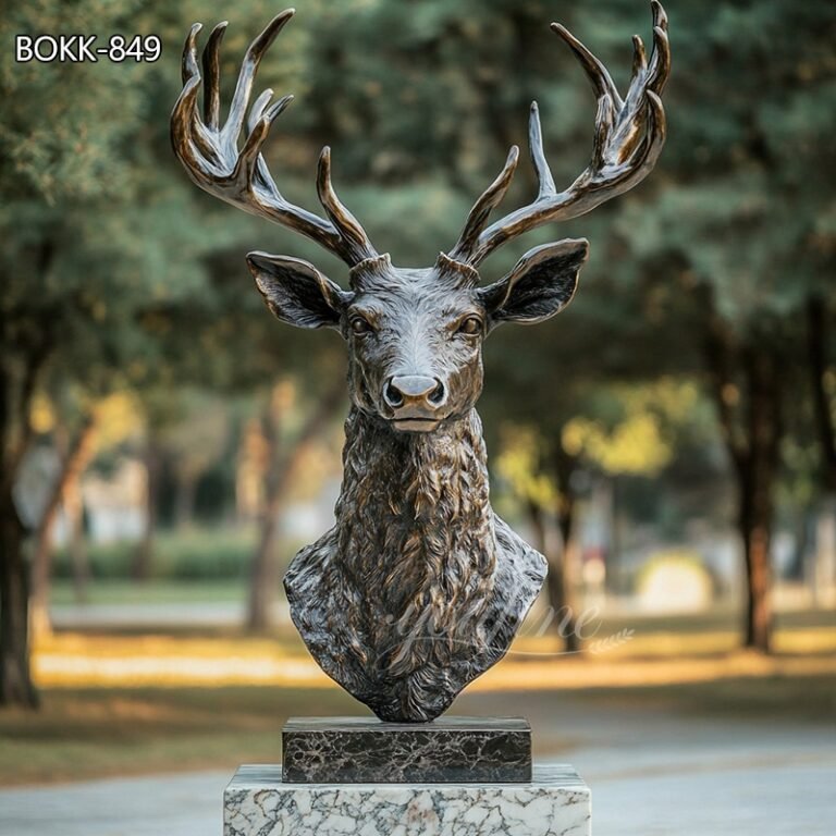 large bronze deer head sculpture