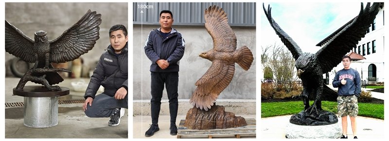 bronze eagle sculptures of different sizes