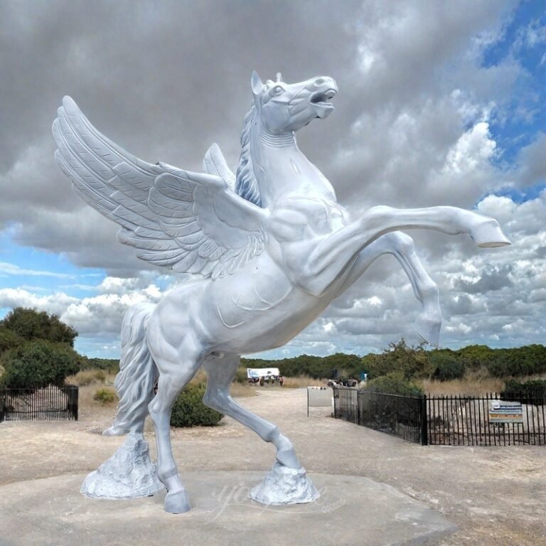 large bronze horse statue with flying wings