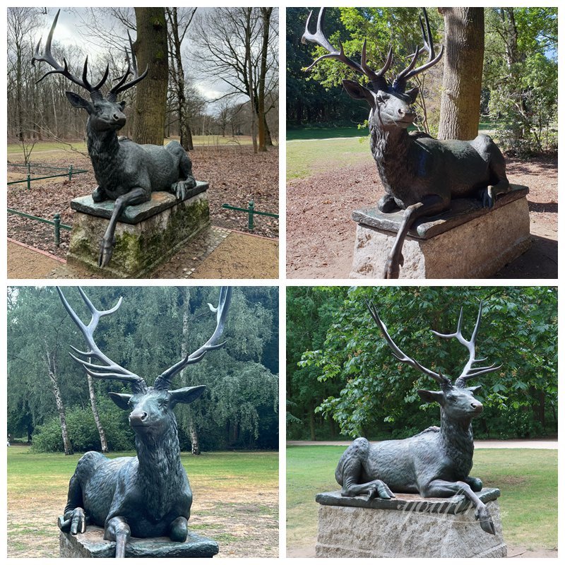 bronze laying deer statue details