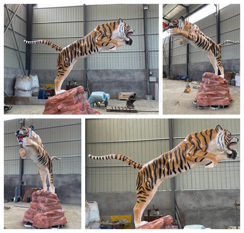 bronze leaping tiger sculpture finished display