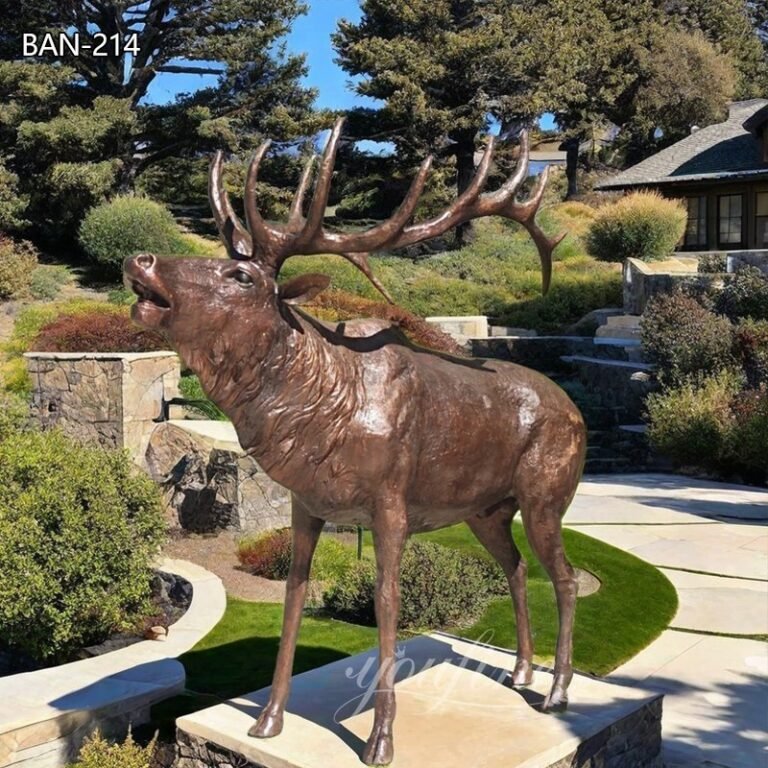 large roaring bronze reindeer sculpture for outdoor decor