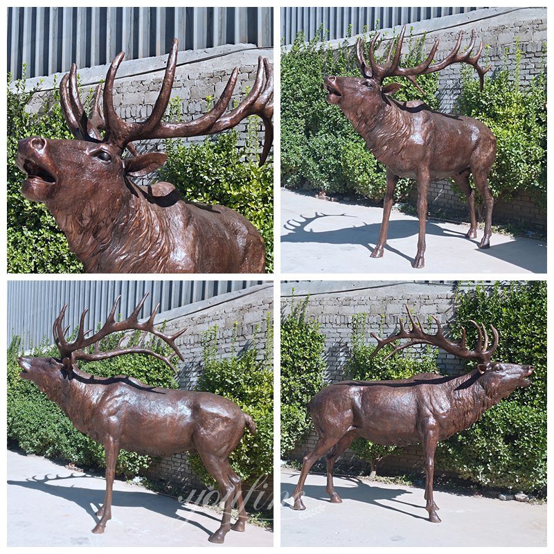 roaring bronze reindeer sculpture details