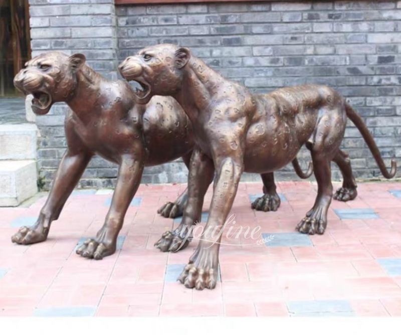 brown jaguar bronze statue