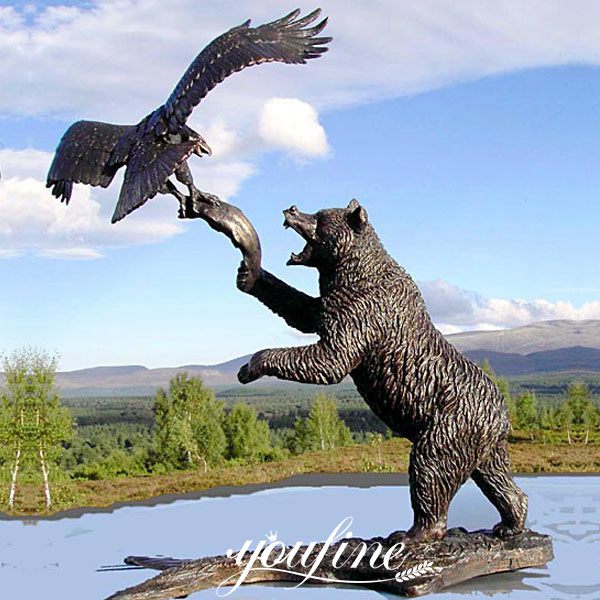 Bronze Bear Statue with Eagle Fighting Fish - YouFine Art Sculpture