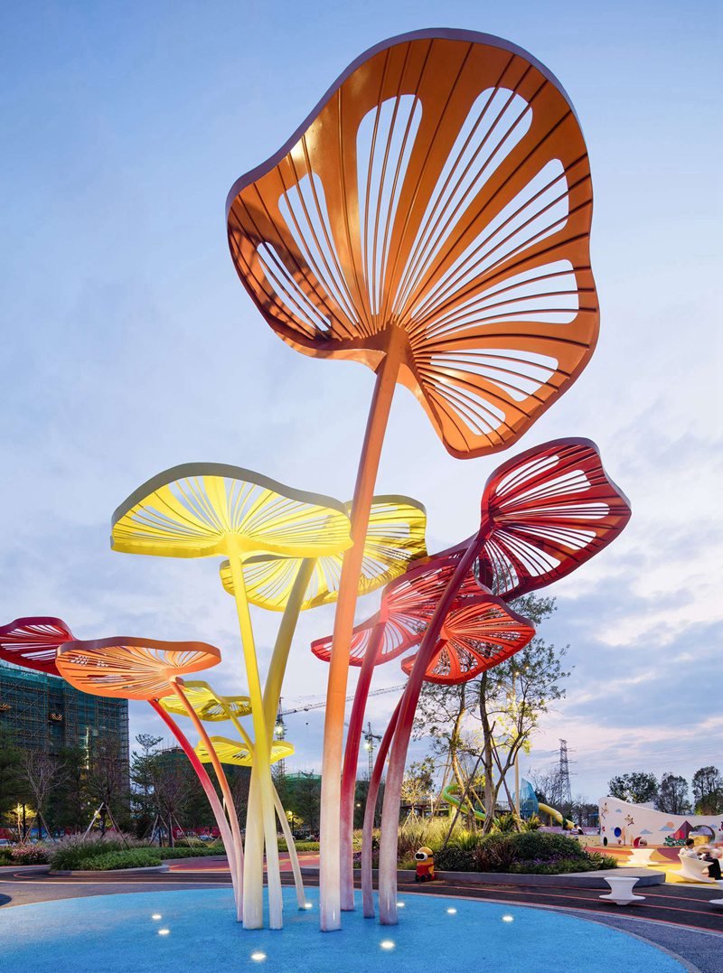 colorful stainless steel tree sculpture detail