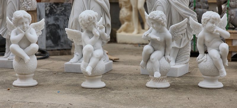 cute sitting marble four seasons cherub statues