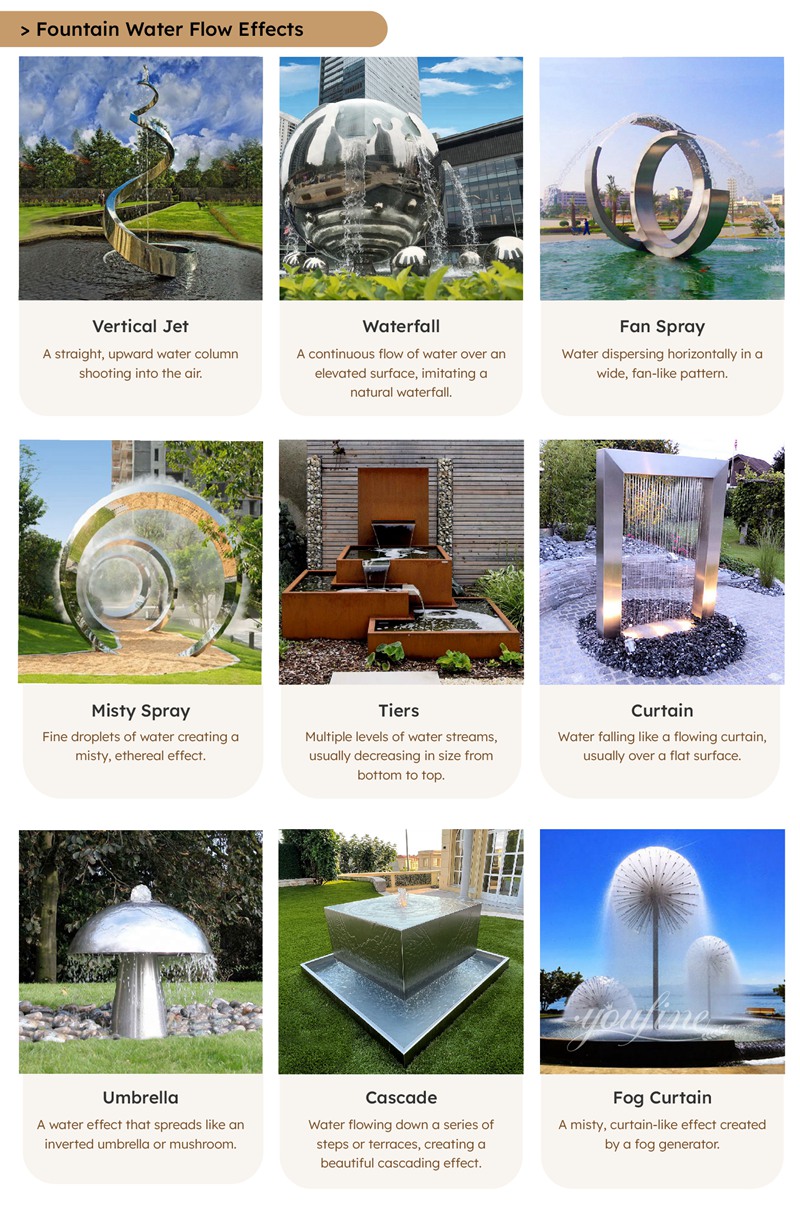 different water flow effects of stainless steel water feature