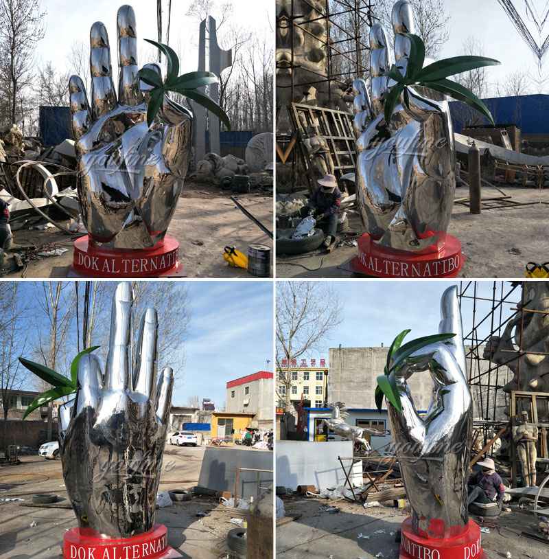 stainless steel big hand sculpture details