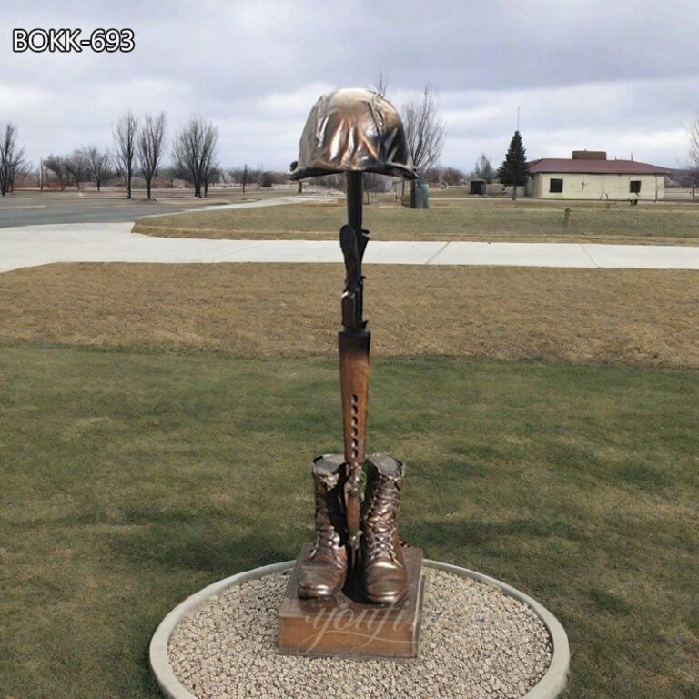 Brown Fallen Soldier Memorial Statue with Helmet Rifle Boots