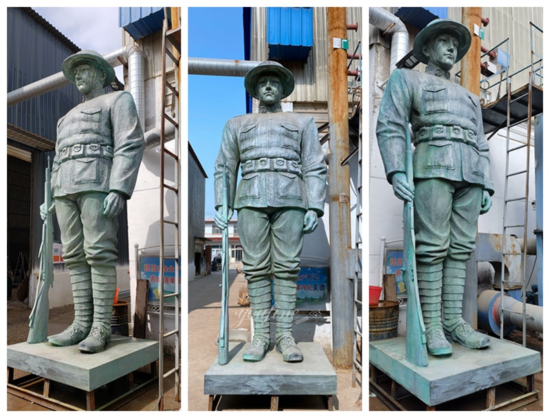 green large bronze soldier sculpture