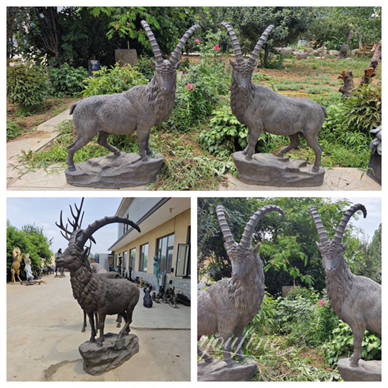 grey bronze ibex mountain goat sculpture