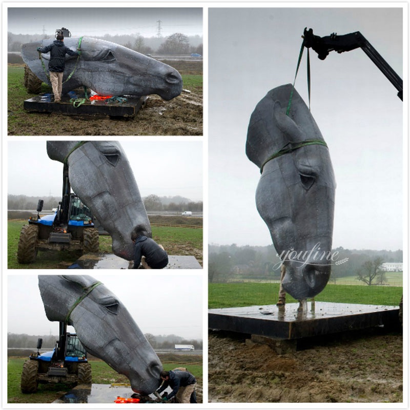 horse head outdoor statue installation