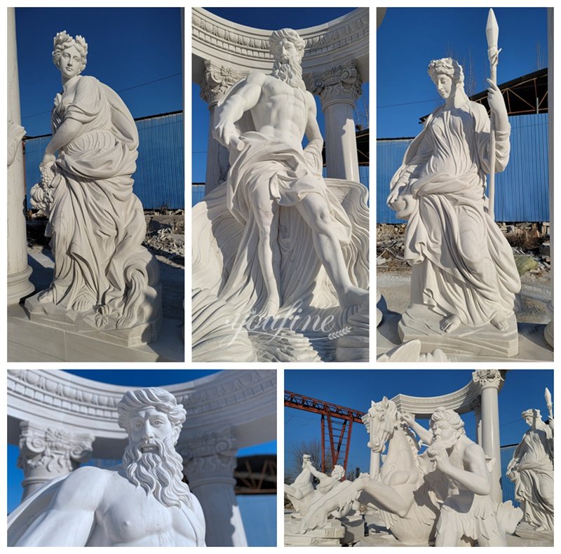 large marble Trevi fountain replica statues details