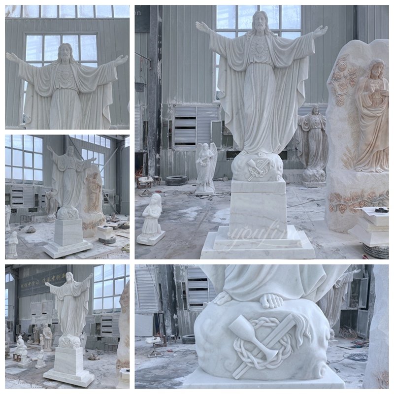 large marble jesus open arms statue details