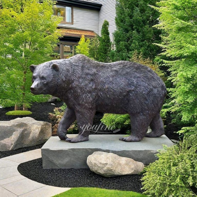 life size bronze walking bear sculpture