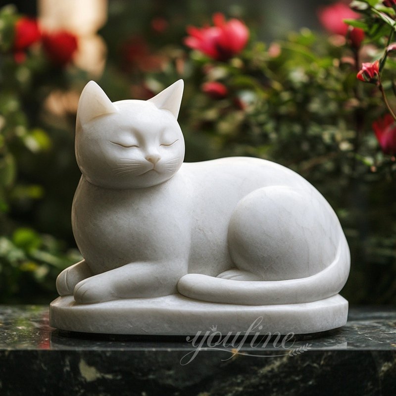 lying down marble cat sculpture for garden decor