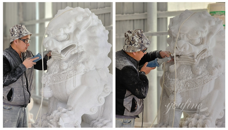 marble Chinese lion statue carving process