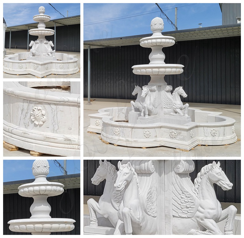 marble horse statue water fountain details