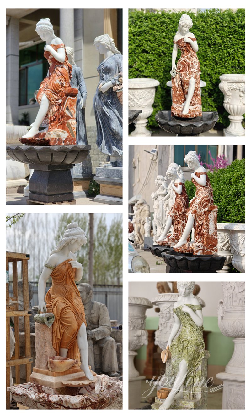 marble woman holding a kettle statue water fountain in various colors