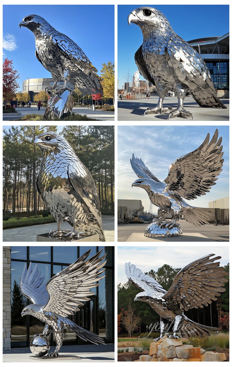 more stainless steel falcon sculptures