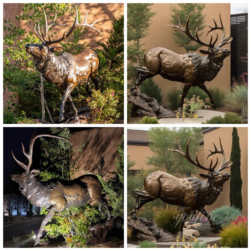 outdoor bronze elk sculpture details