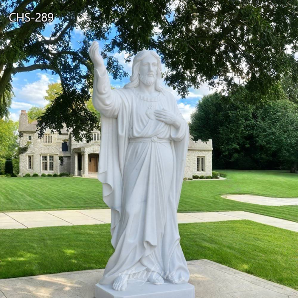 outdoor marble jesus christ statue with sacred heart